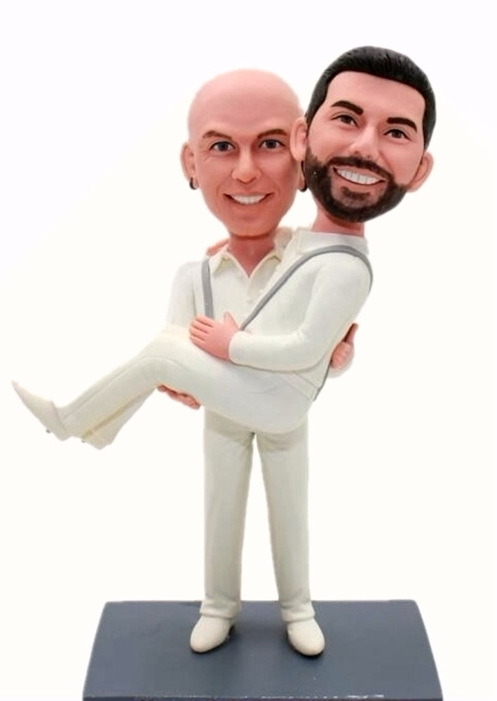 Custom wedding cake topper for groom holding groom